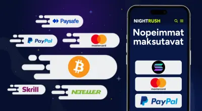 Suosittuja maksutapoja, kuten PayPal, Mastercard, Skrill ja Neteller