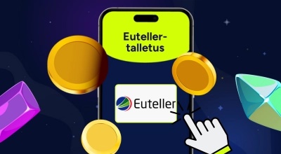 Eutellet tallettaa puhelimeen kasinotuotteita tummalla taustalla.