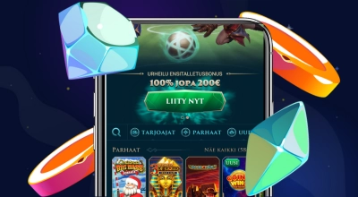 Nettikasinon tervetulosivu, ympäröity jalokivillä.