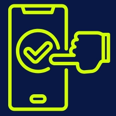 Välitön maksu -symboli keltaisella sinisellä taustalla.