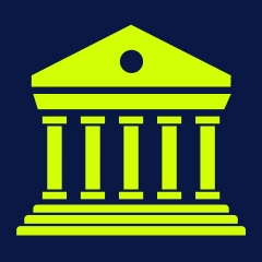 Pankkisymboli keltaisella sinisellä taustalla.