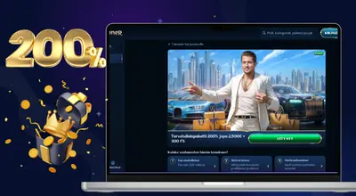 Kannettava näyttää 200 % bonustarjouksen autoteemalla ja Kuinka arvioimme -tekstin.