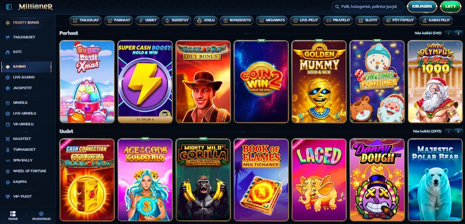 Millioner Casinon pelisivu