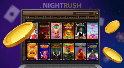 Kannettavan näytöllä nettikasinopelit kelluvien kultakolikoiden kanssa.