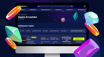 Kuvakaappaus NIGHTRUSH-sivuston nettikasinoiden toplistasta, joka sisältää kasinoarvosteluja ja bonustarjouksia.