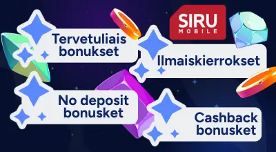 Siru Mobilen logo ja lista bonukset.