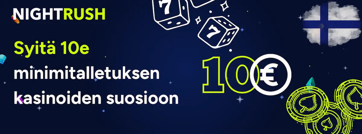 Banneri tekstillä Syitä 10e minimitalletuksen kasinoiden suosioon