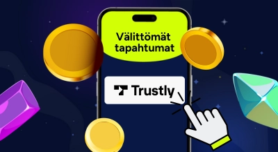 Puhelimen näytöllä teksti Välittömät tapahtumat jaTrustlyn logo.