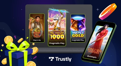 Kuvassa pelivalikoima ja Trustly logo