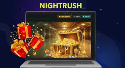 Läppäri, jossa näkyy Spinzen Casinon etusivua ja sisäänkirjautumisvaihtoehdot. Sivulla aarrearkkuja punaisen lahjarasian vieressä.