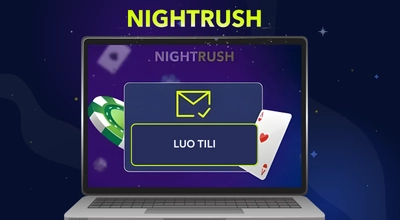 Läppäri, jossa näkyy tekstilaatikko tekstillä Luo tili pelimerkin ja pelikortin vieressä.