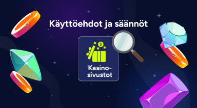 Tummalla taustalla tekstinä käyttöehdot ja säännöt ja kasino-sivustot.