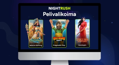 Tummalla taustalla tietokoneen näytöllä eri pelien logoja