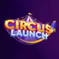 Pelin logo Circus Launch, tyylitelty sirkusteltta liilalla taustalla.
