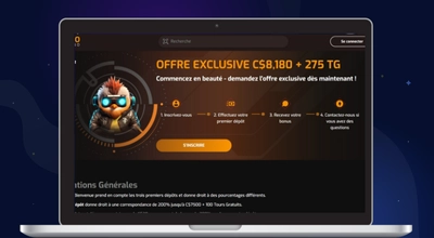 Page promotionnelle Hugo Casino détaillant l’offre de bienvenue, les étapes d’inscription et les avantages du bonus pour les joueurs canadiens.