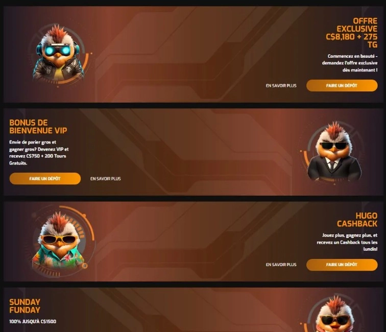 Section bonus de Hugo Casino.