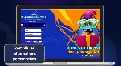 Écran d’ordinateur portable affichant le formulaire Mr. Pacho pour remplir les informations personnelles lors de l’inscription.