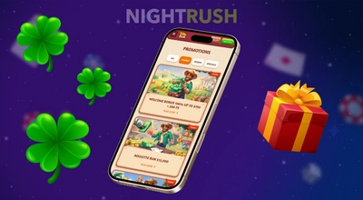 Un smartphone affichant la page des promotions d’un casino, avec un cadeau et des trèfles.