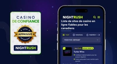 Badge NightRush indiquant un casino en ligne fiable et approuvé.