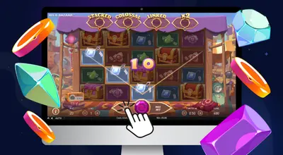 Gameplay de Wild Bazaar affiché sur un écran avec un multiplicateur au centre
