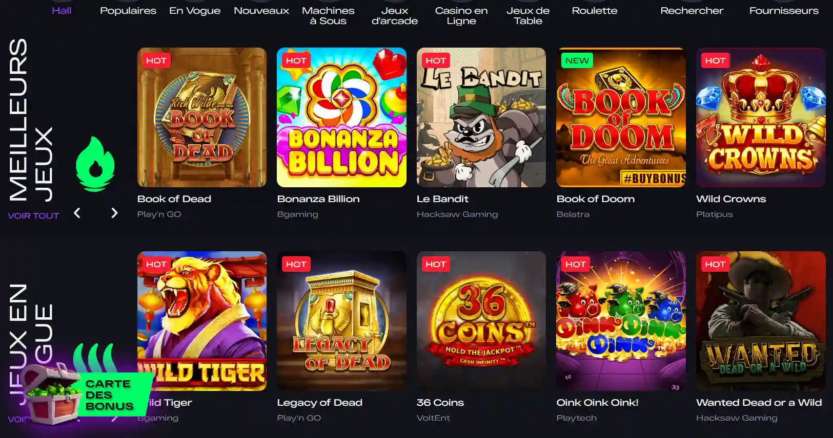 Ludothèque de jeux de casino sur Glitchspin