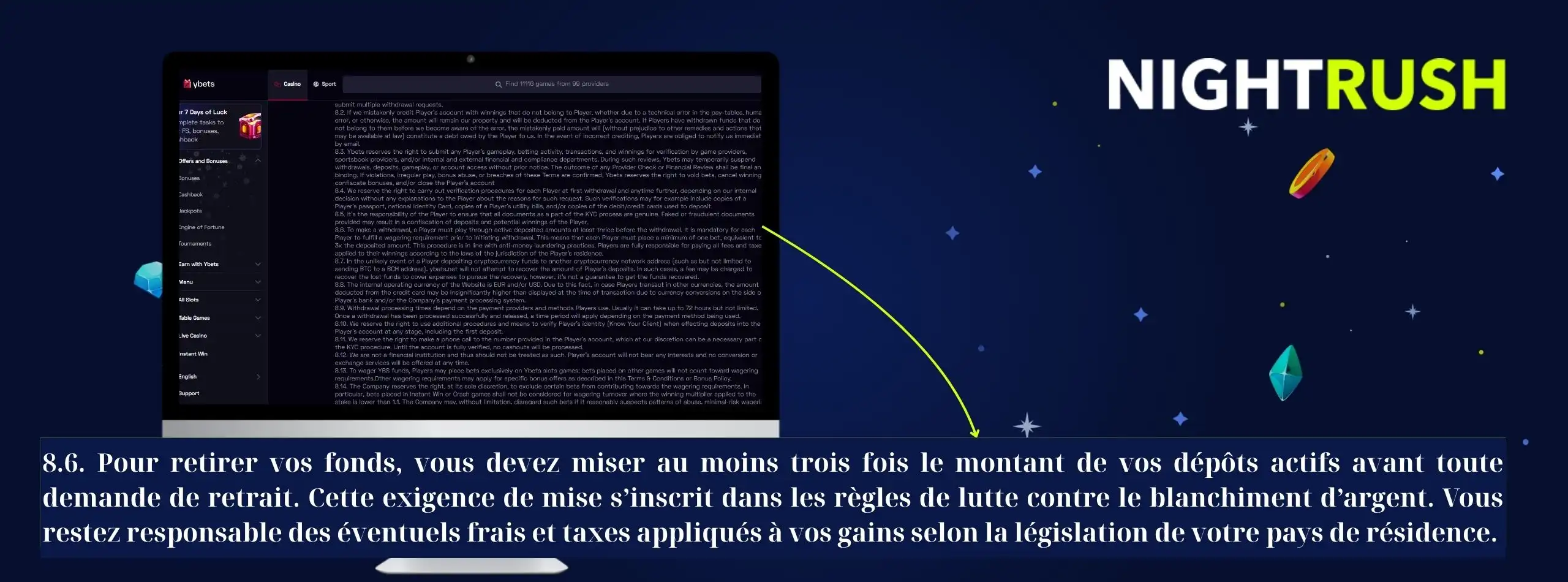 Lisez les conditions générales de Ybets.