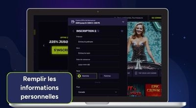 Écran d’ordinateur portable affichant le formulaire « Inscription 2/2 » de Sportuna, avec les champs d’informations personnelles à remplir.