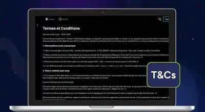 Un écran d’ordinateur de bureau affiche une page « Conditions générales des bonus du casino »