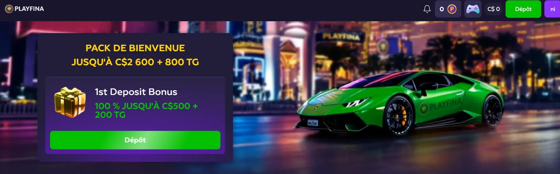  Offre de bienvenue Playfina jusqu’à C$2 600 et 800 tours gratuits