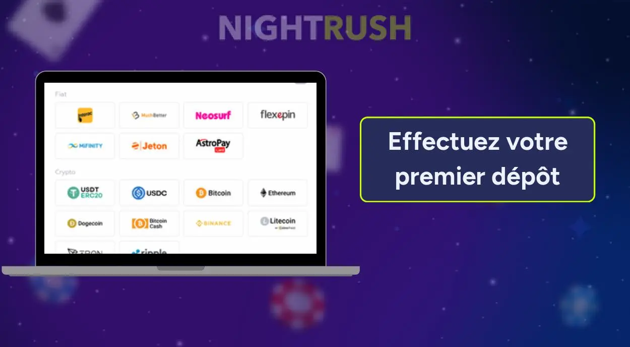 Section dépôt Playfina pour ajouter des fonds au compte