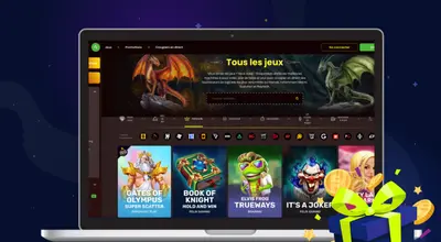 Interface d'un casino en ligne affichant la section Tous les jeux sur un ordinateur portable.