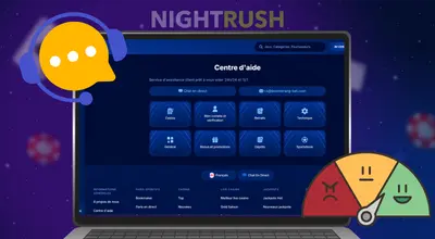 Centre d'aide d'un casino avec options de support pour les joueurs et évaluation de la satisfaction.