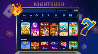 Écran d’ordinateur portable montrant le hall d’un casino en ligne avec des machines à sous.