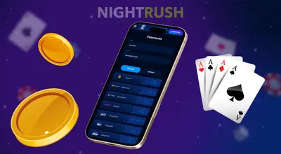 Smartphone affichant une page de dépôt de casino entouré de pièces et cartes.