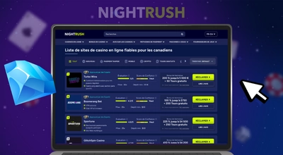 Un ordinateur portable affiche une liste en français de sites de casinos en ligne fiables pour les Canadiens.