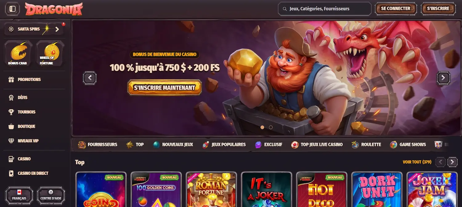 Page d’accueil du casino en ligne Dragonia