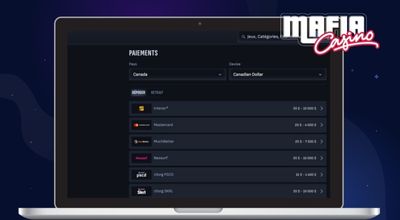 Aperçu des méthodes de paiement disponibles sur Mafia Casino pour les joueurs canadiens.