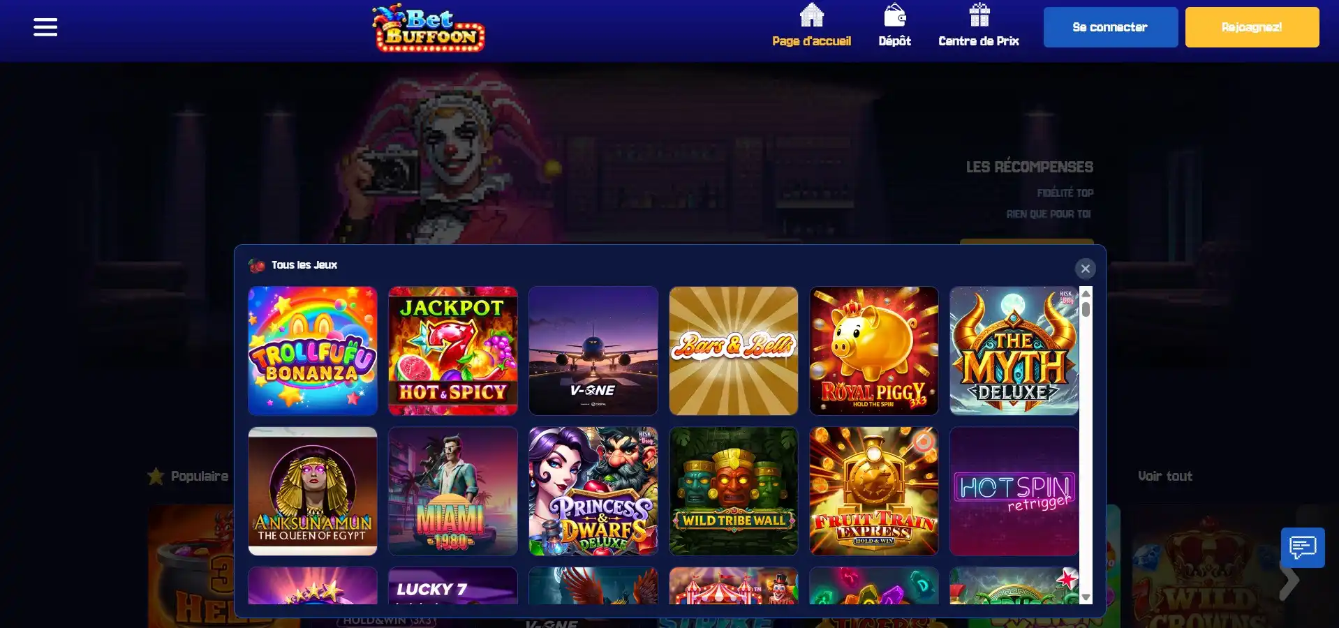 sélection de jeux Bet Buffoon