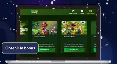 Page des promotions Spin Million présentant la Roue de la chance et les bonus