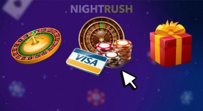 Icônes de roulette, jetons de casino, carte Visa et bonus cadeau.