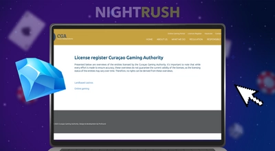 Un écran d’ordinateur portable affiche le registre des licences de la Curacao Gaming Authority.