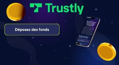 Un téléphone intelligent affiche un article sur les casinos en ligne, avec des pièces et un bouton Dépôt.