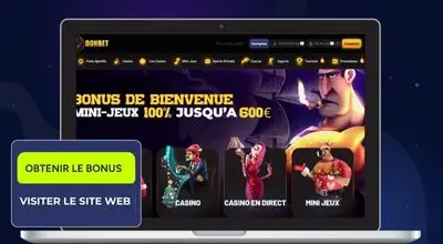 Bonus de bienvenue Donbet affiché sur ordinateur et mobile avec accès au casino, casino en direct et mini-jeux.
