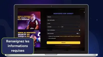 Formulaire d’inscription Donbet montrant les champs requis pour créer un compte joueur.