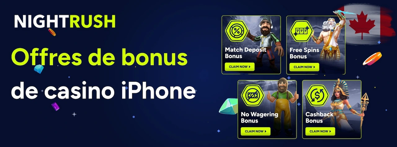 Bannière affichant le texte Offres de bonus de casino iPhone.