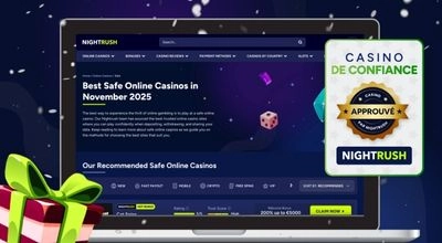 Page Nightrush affichant une sélection de casinos en ligne avec un badge “Casino de confiance approuvé”
