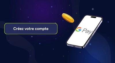 Écran de smartphone affichant Google Pay avec un bouton pour créer un compte.