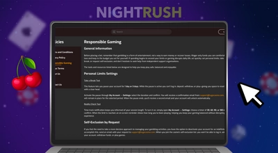 L’écran d’un ordinateur portable affiche des informations sur le jeu responsable, avec un curseur de souris pointant dessus.