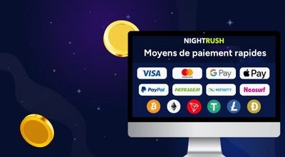 Méthodes de paiement acceptées : Visa, Mastercard, PayPal, Bitcoin et autres options rapides.