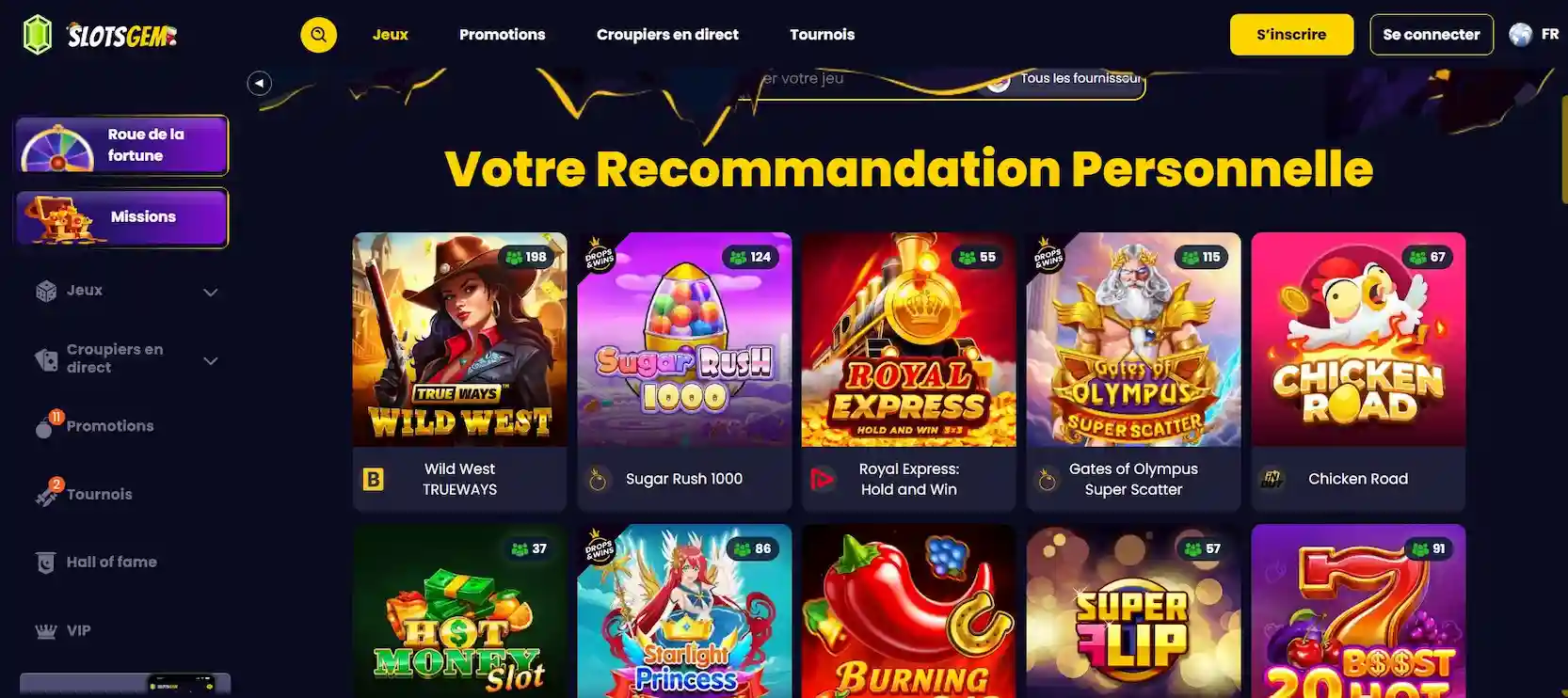 Page des machines à sous du casino Slotsgem